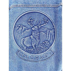 VTG 90s Tyca Colorado Embossed Denim Trucker Jacket USA Sz Small (Women 6-8) EUC